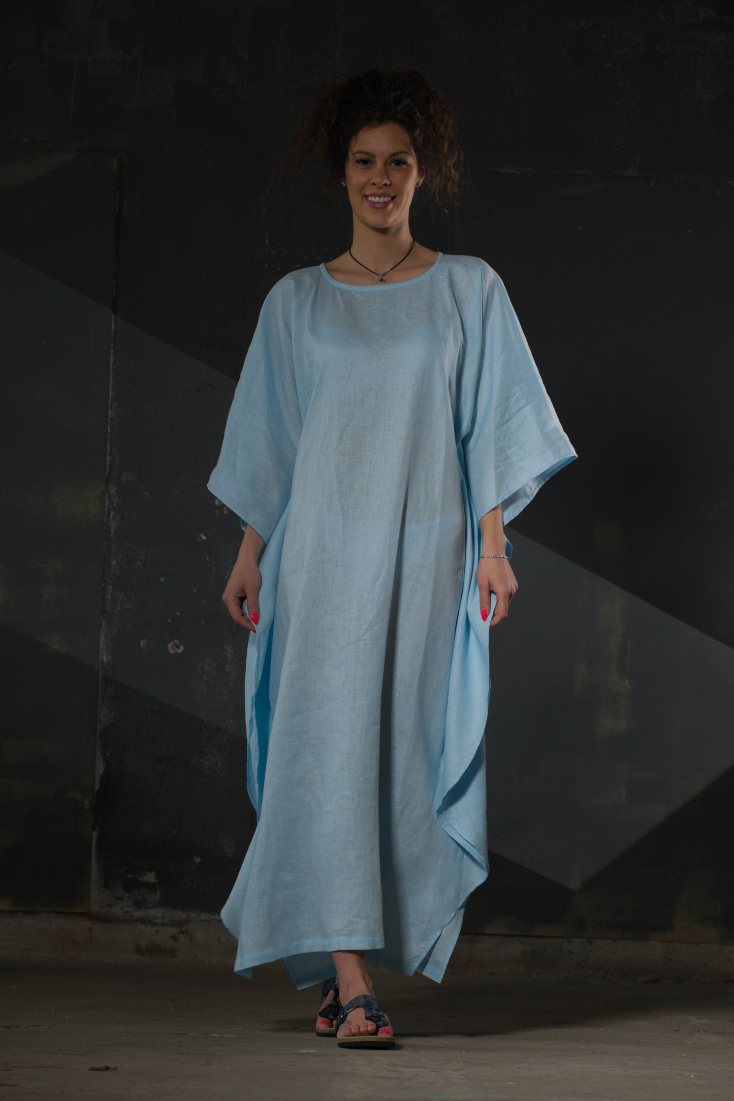 Sky Blue Linen Butterfly Kaftan — Oversized