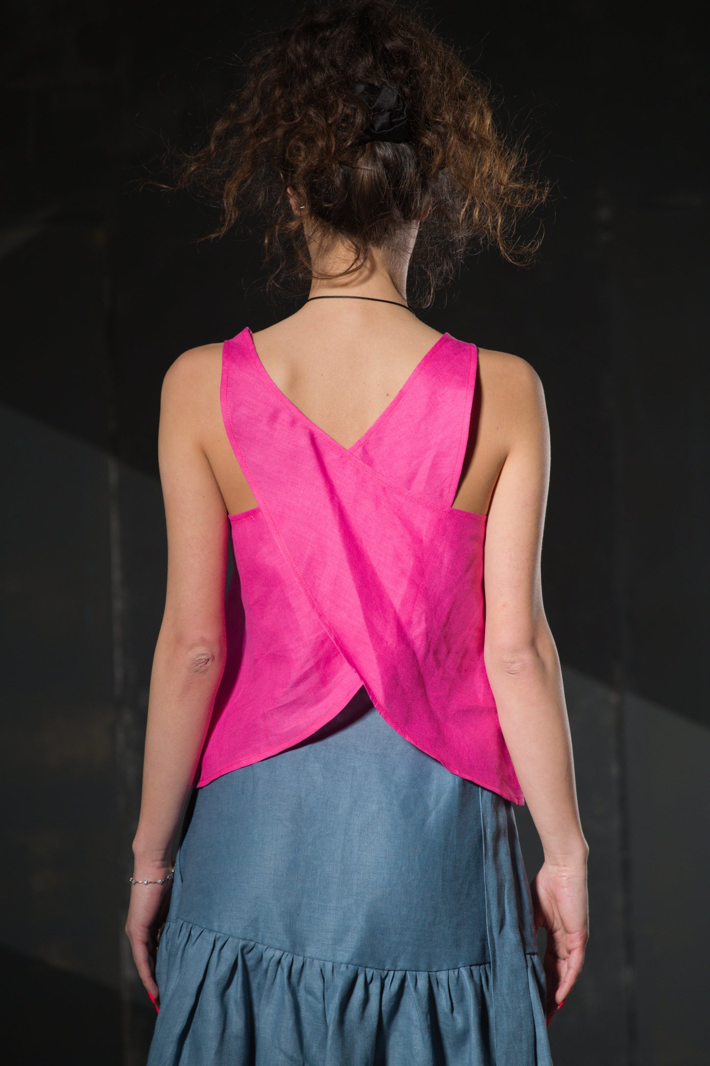 Hot Pink Linen Cami Top — Cross Back