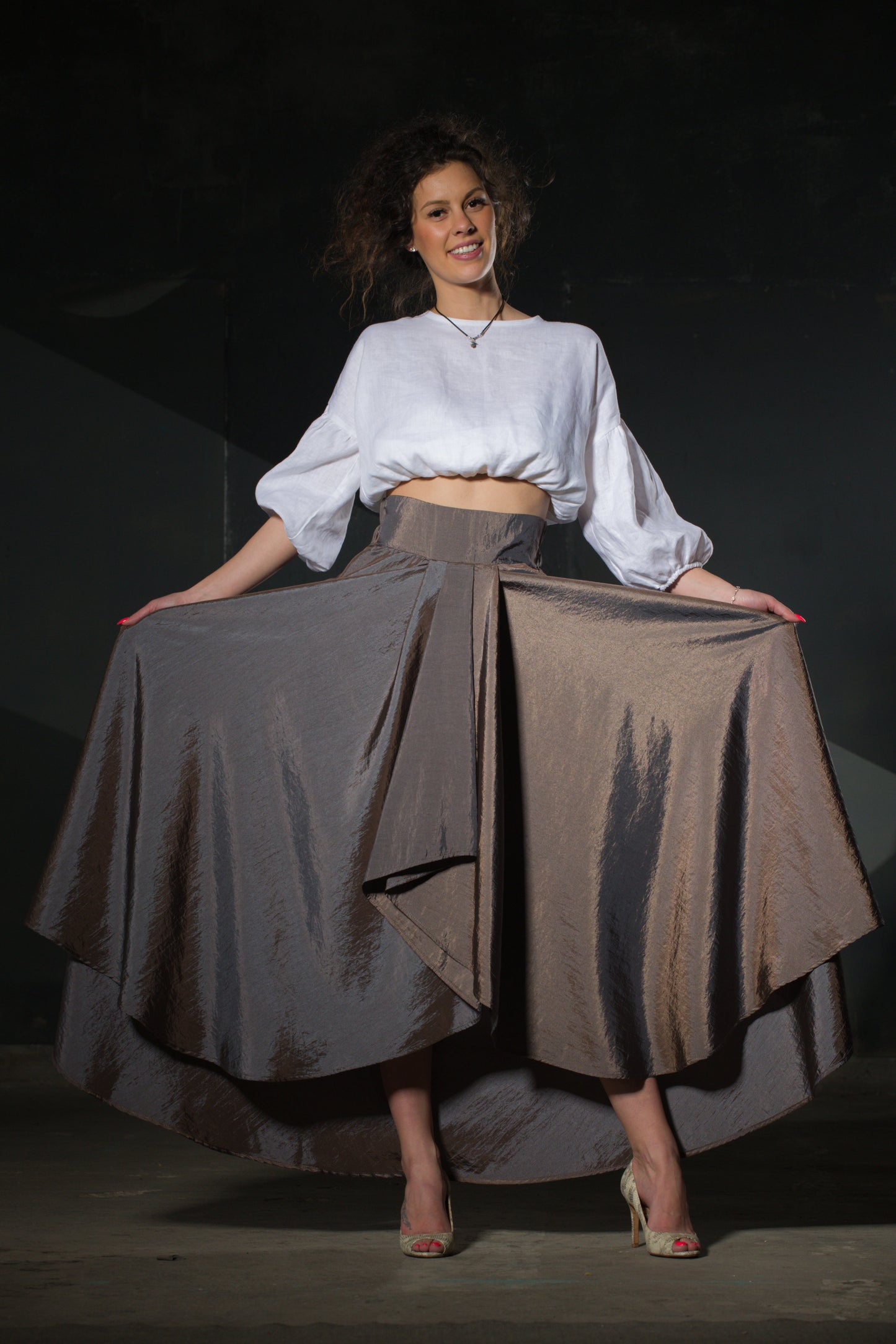 Natural Linen Maxi Skirt — Wide Structured Waistband