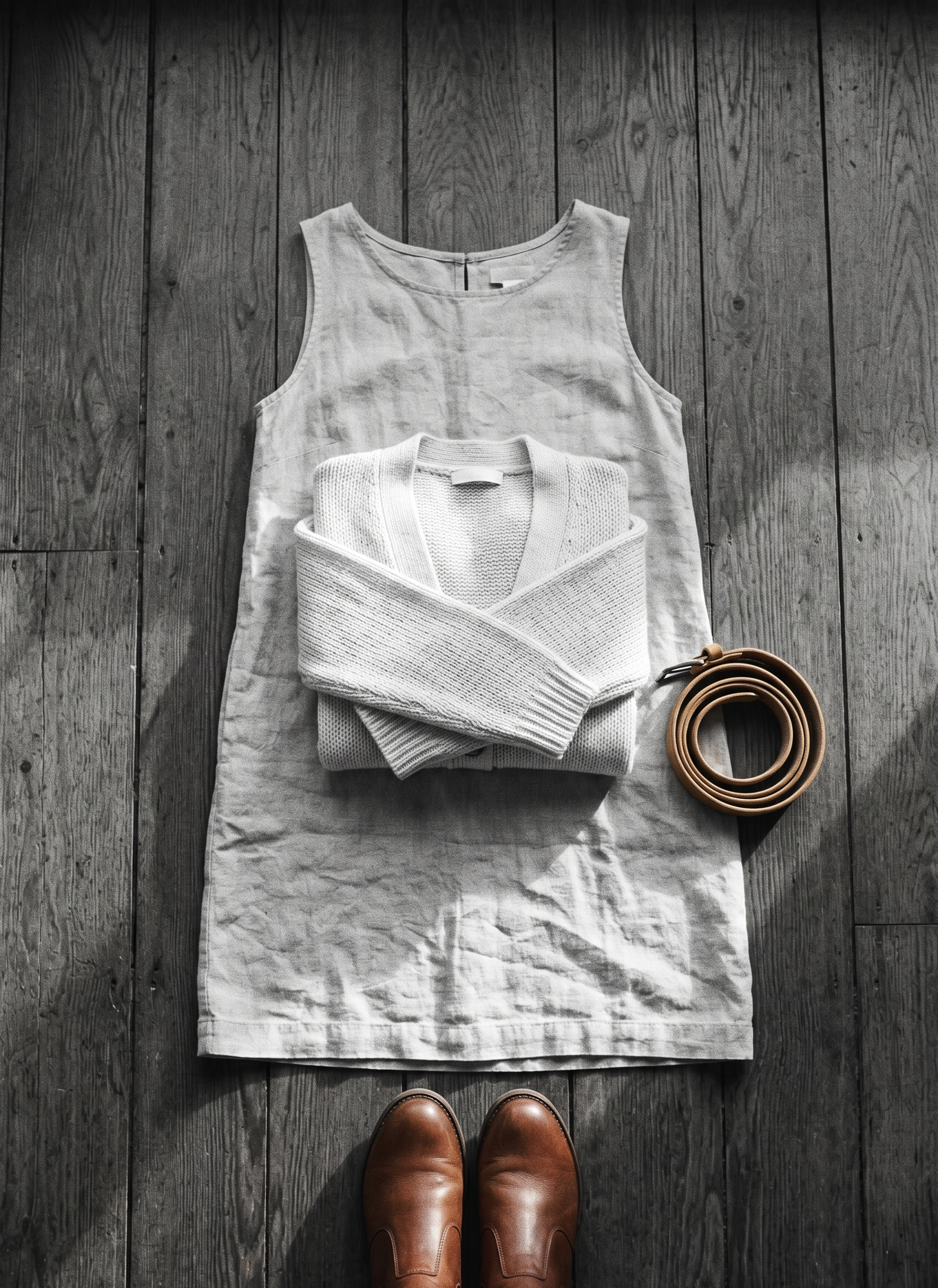 Layering a Sleeveless Linen Dress for Autumn