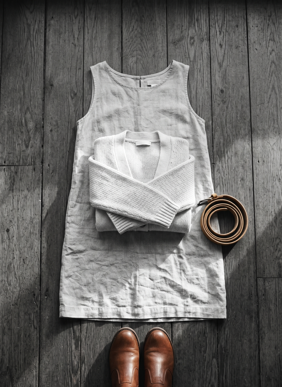 Layering a Sleeveless Linen Dress for Autumn