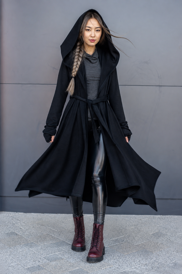Black Gothic cardigan, hooded witch's cloak