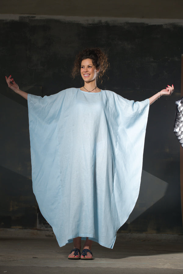 Linen Butterfly Kaftan ESTELLA — Sky Blue, Oversized