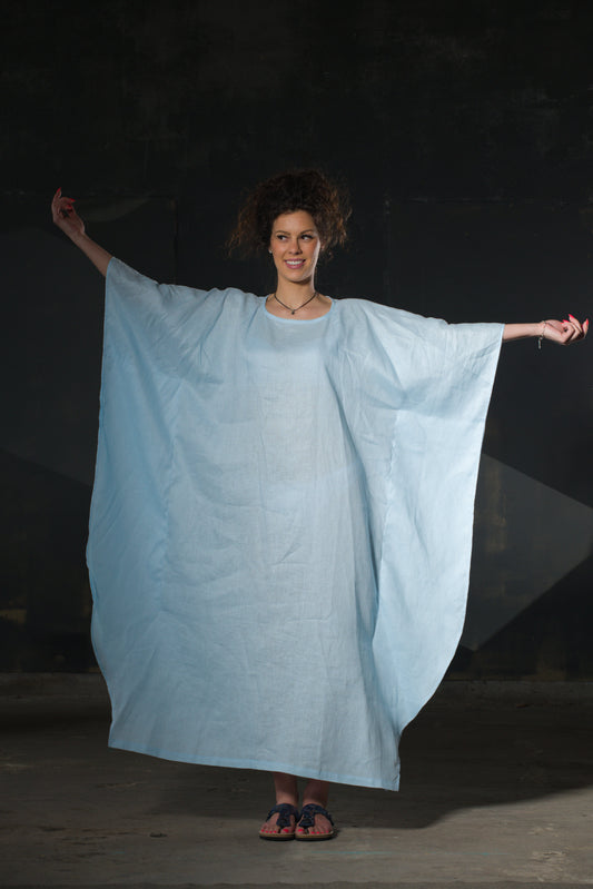 Sky Blue Linen Butterfly Kaftan — Oversized