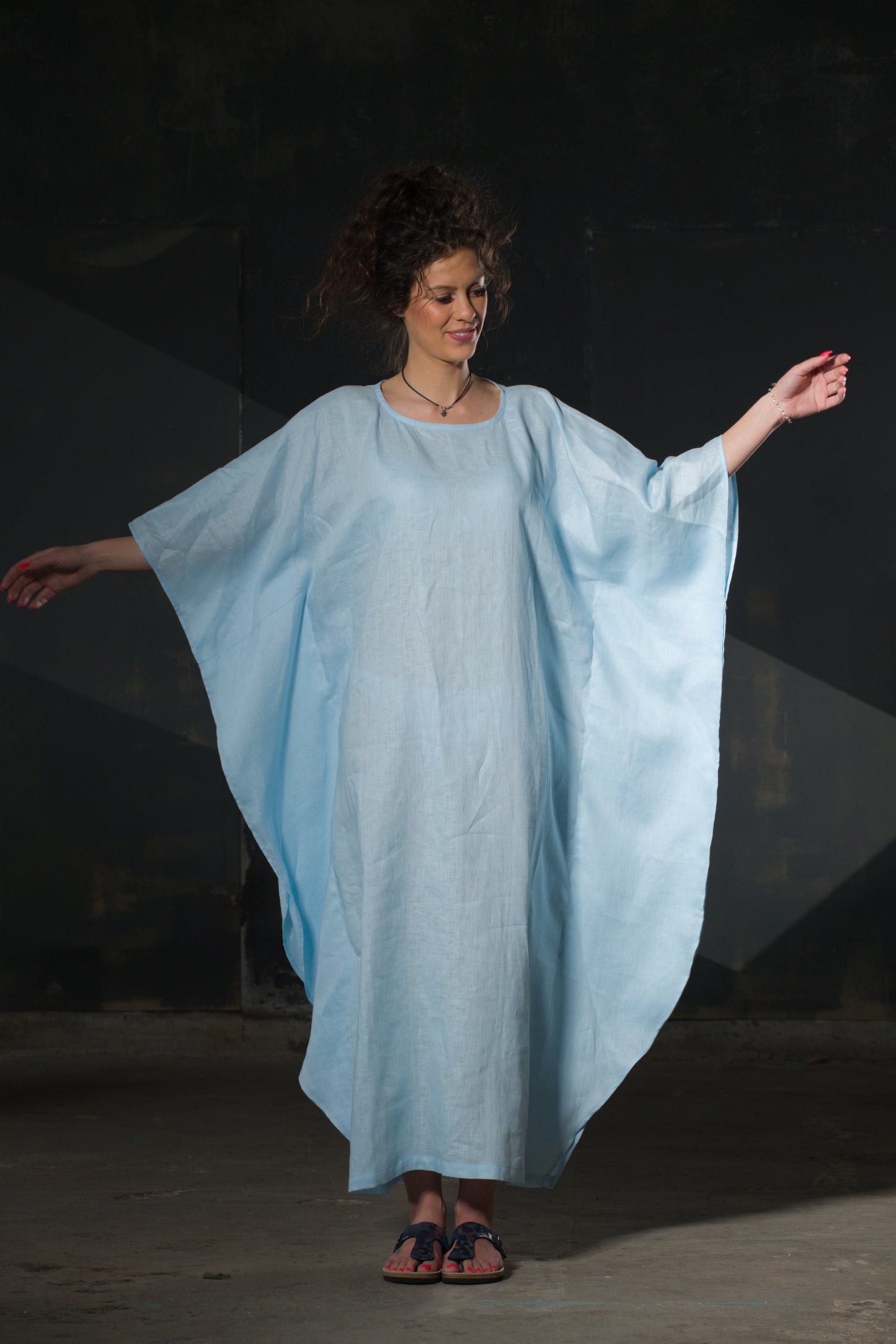 Sky Blue Linen Butterfly Kaftan — Oversized