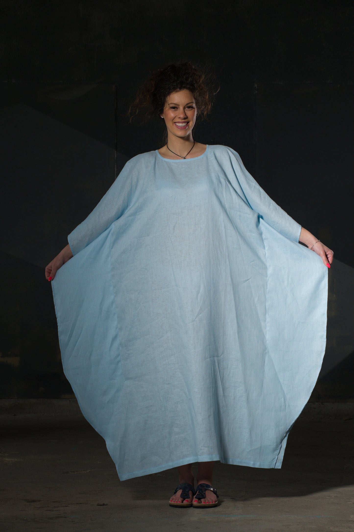 Sky Blue Linen Butterfly Kaftan — Oversized