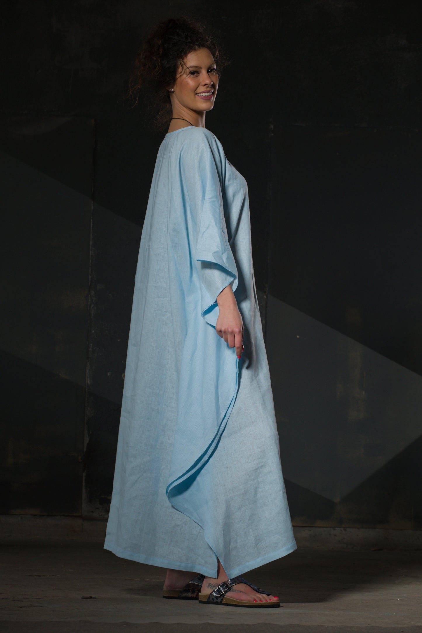 Sky Blue Linen Butterfly Kaftan — Oversized