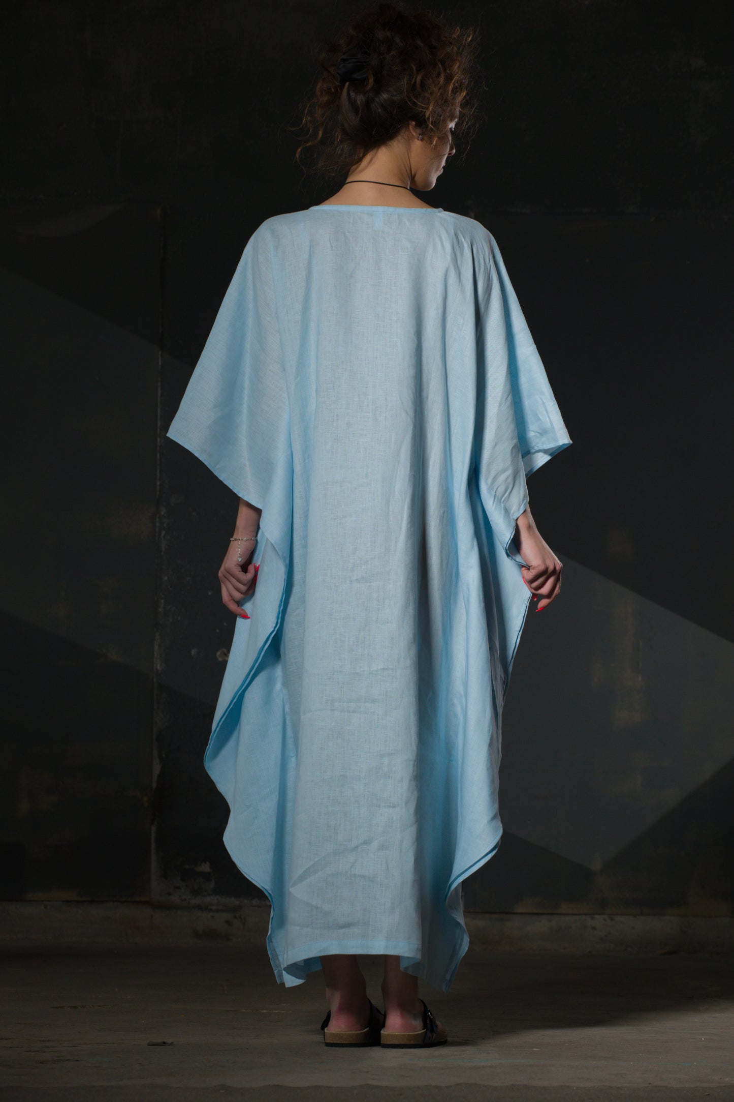 Sky Blue Linen Butterfly Kaftan — Oversized