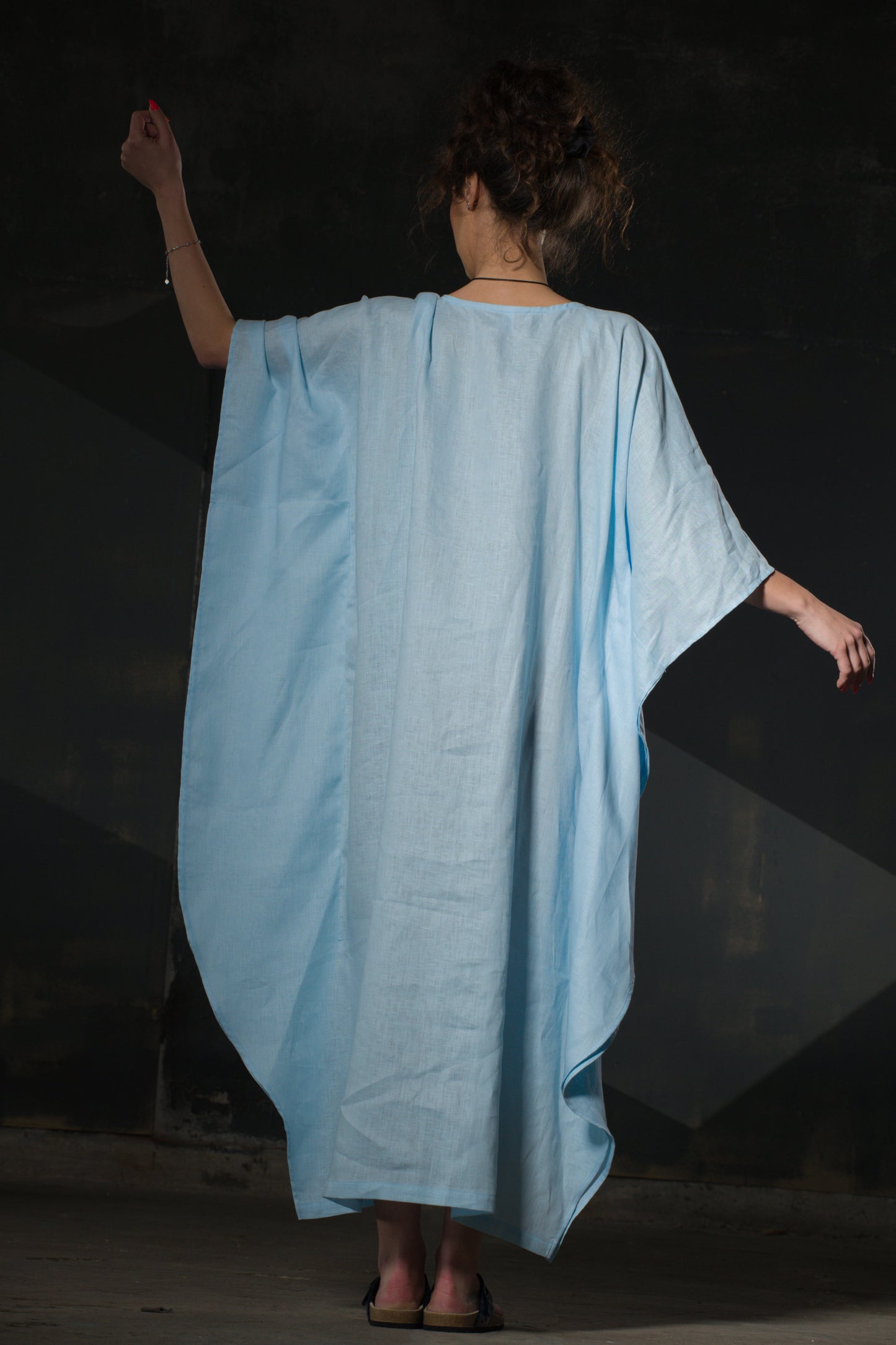 Sky Blue Linen Butterfly Kaftan — Oversized