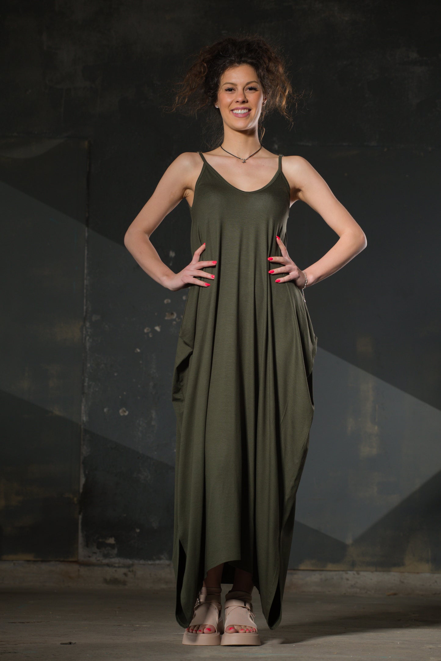 Turquoise Asymmetric Draped Dress — Jersey