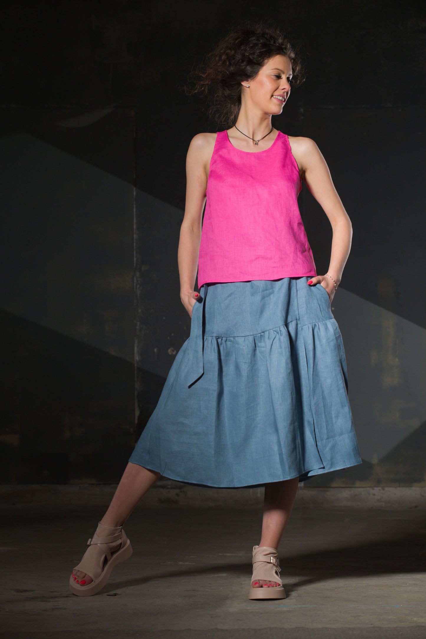 Dark Beige High-Waist Tapered Trousers — Button Front