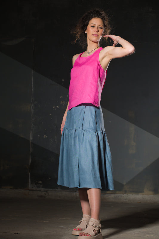 Hot Pink Linen Cami Top — Cross Back