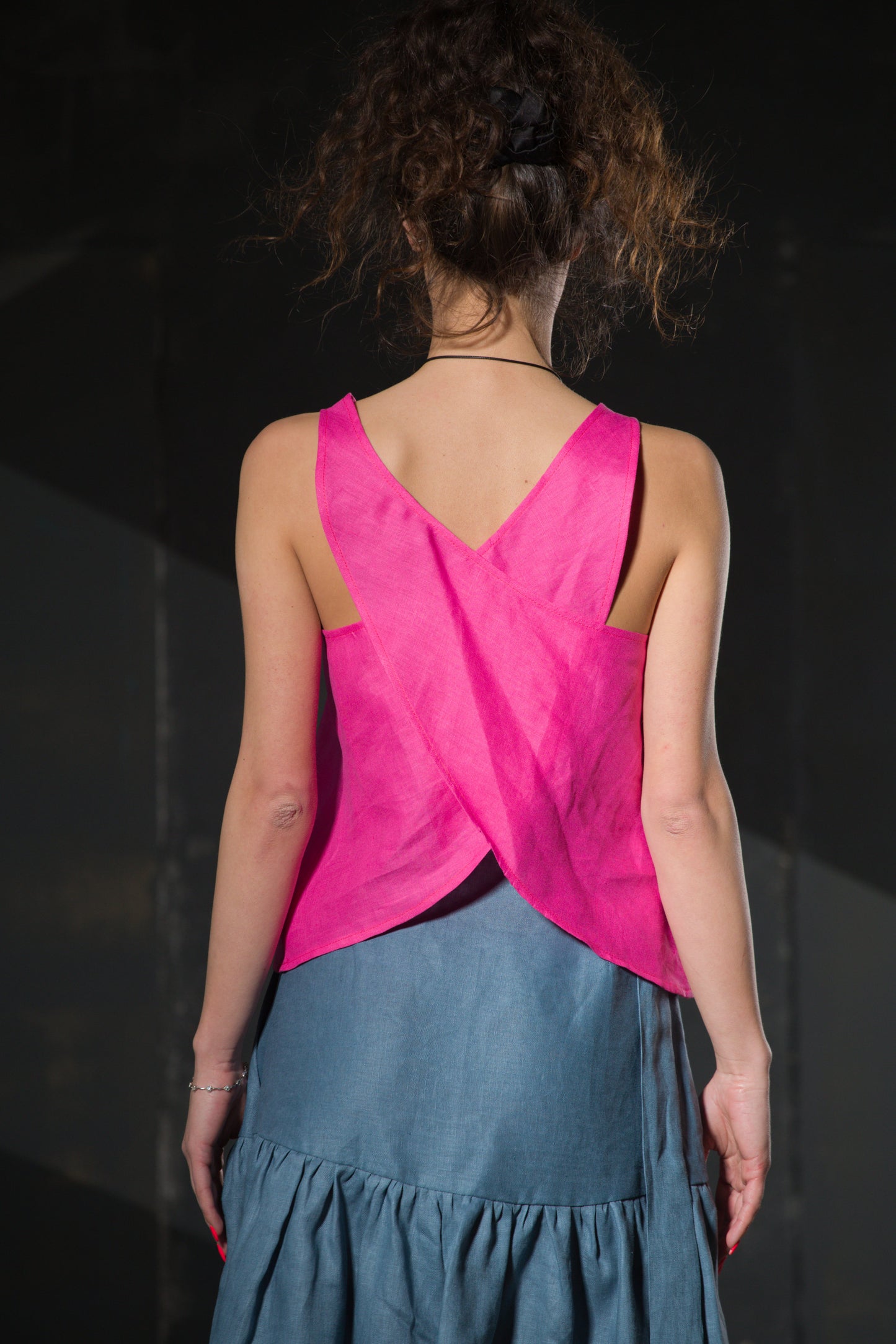 Hot Pink Linen Cami Top — Cross Back