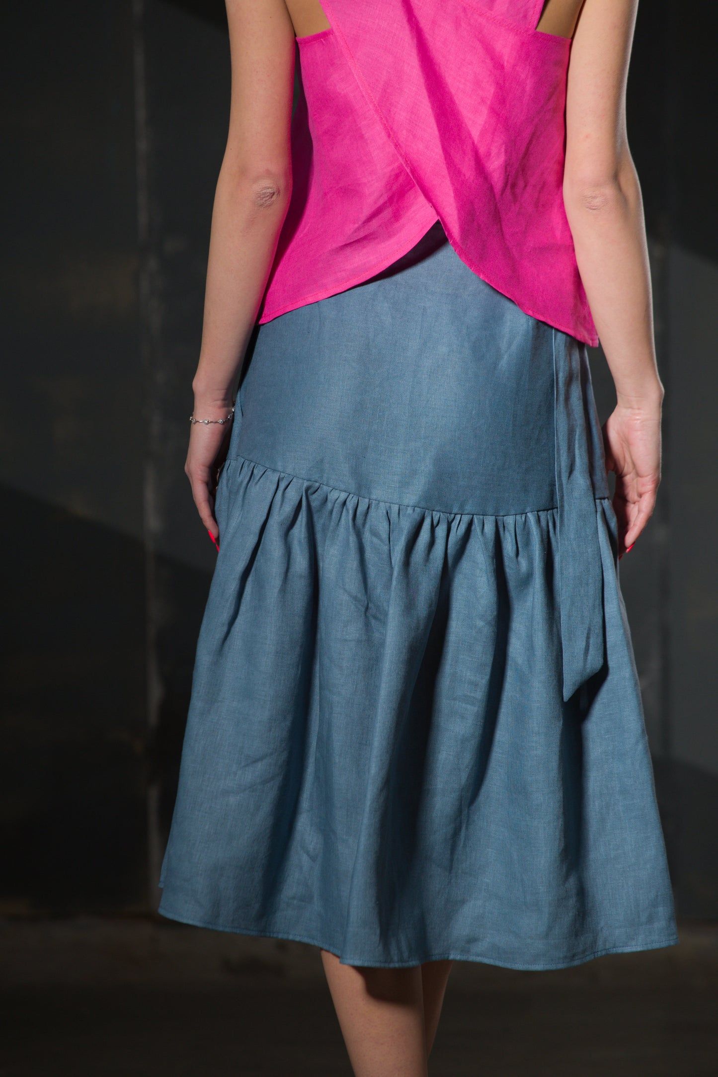 Mustard Linen Cami Top — Cross Back