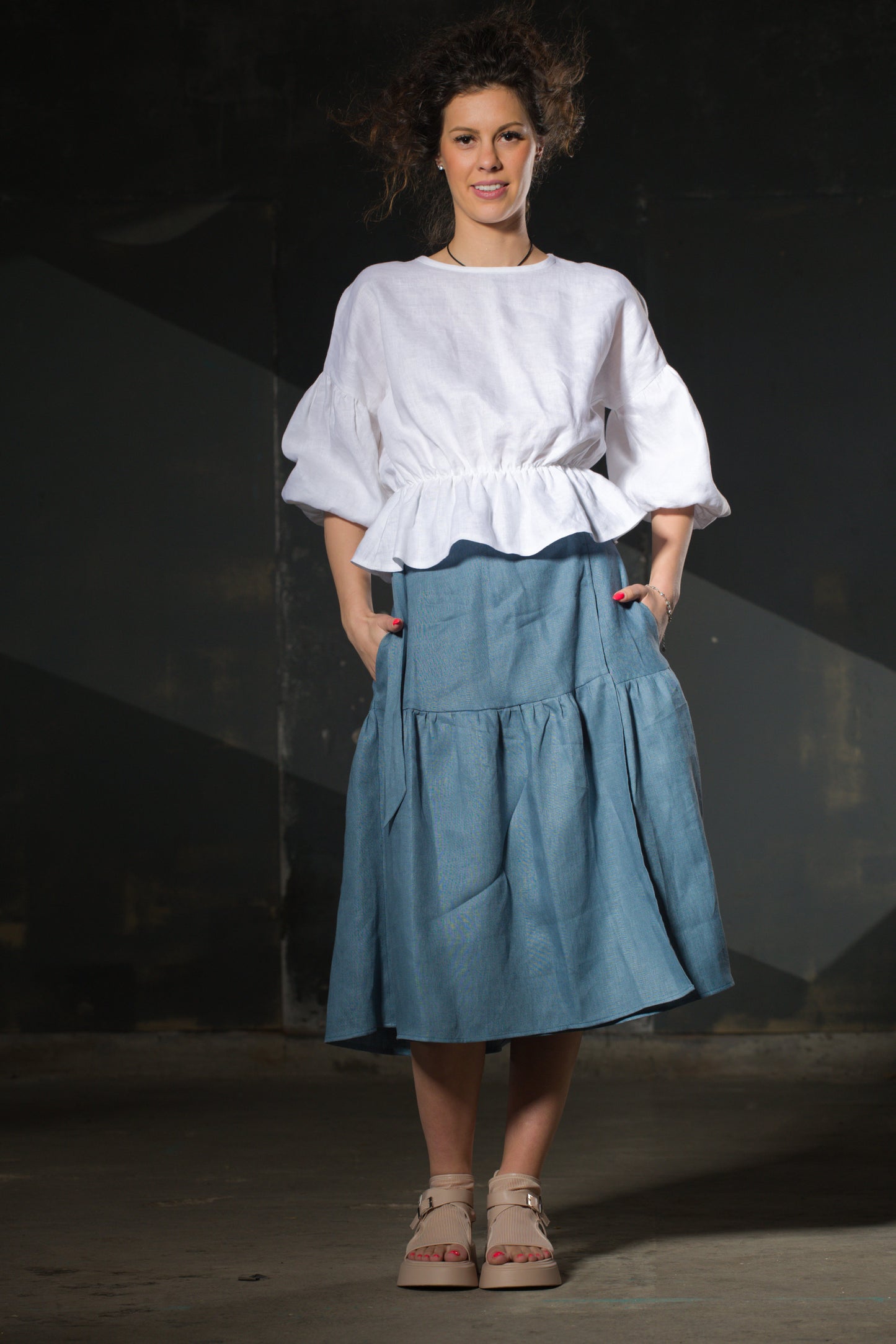 Mustard Linen Cami Top — Cross Back