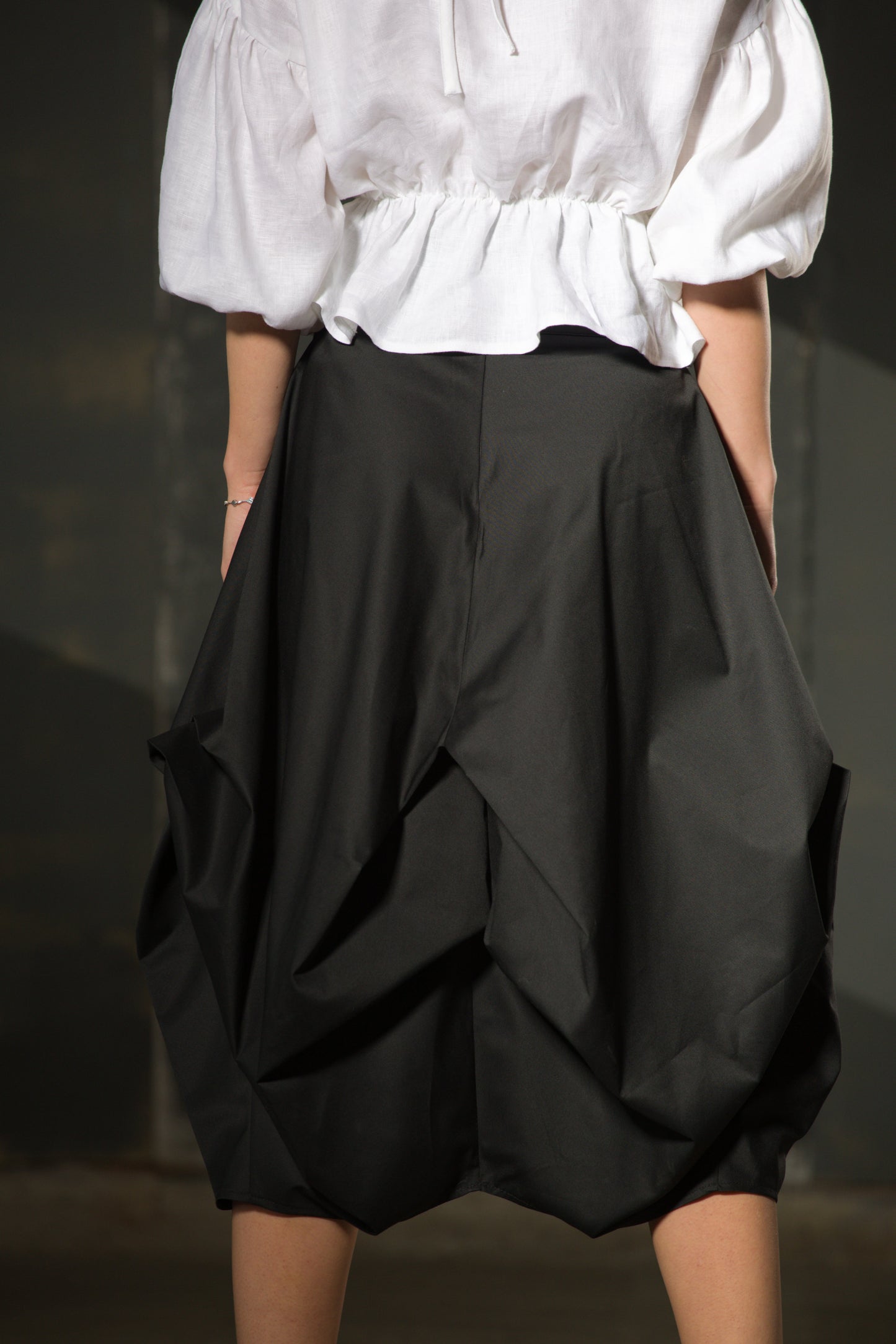 White Linen Puff-Sleeve Blouse — Tie Back