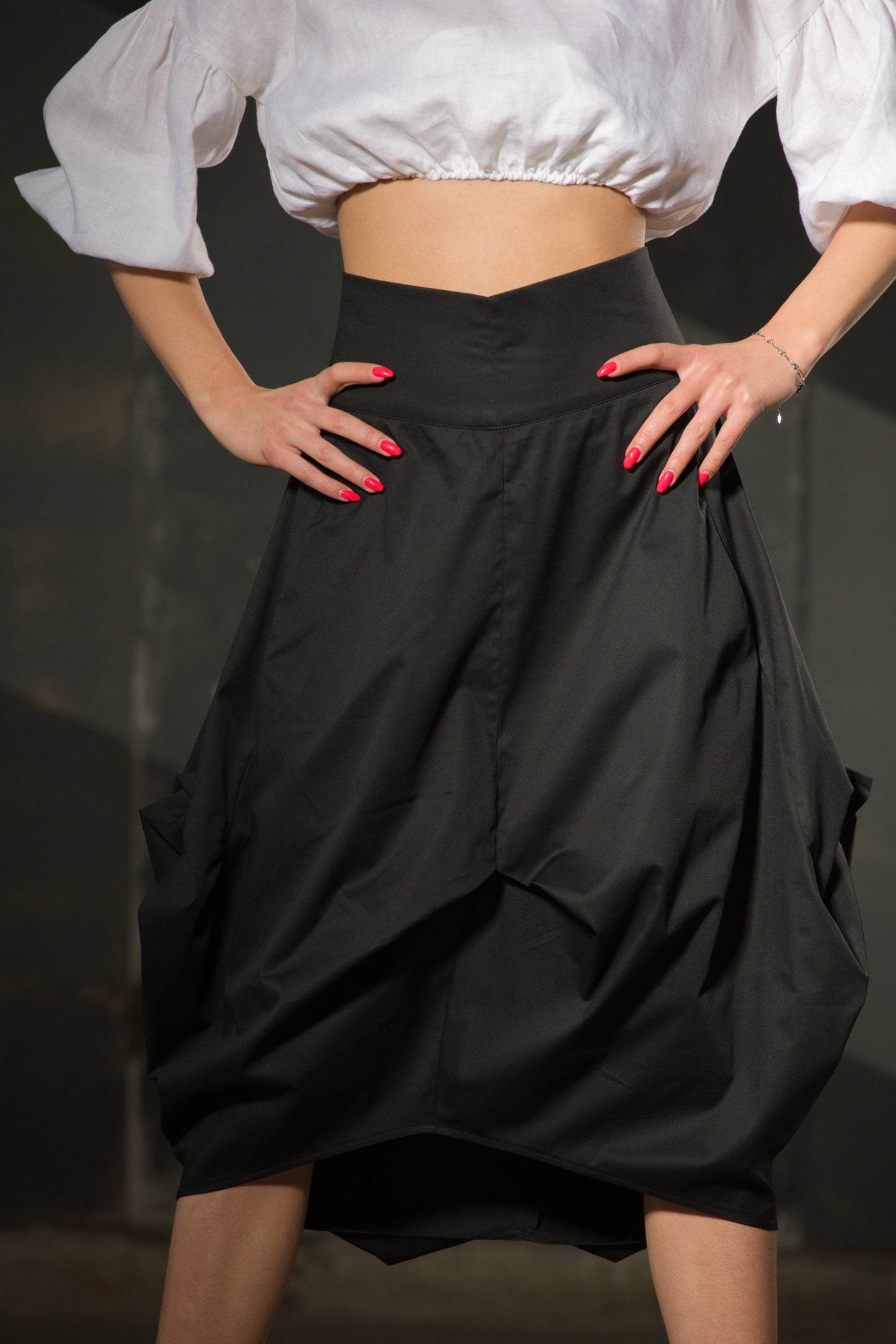 White Linen Puff-Sleeve Blouse — Tie Back