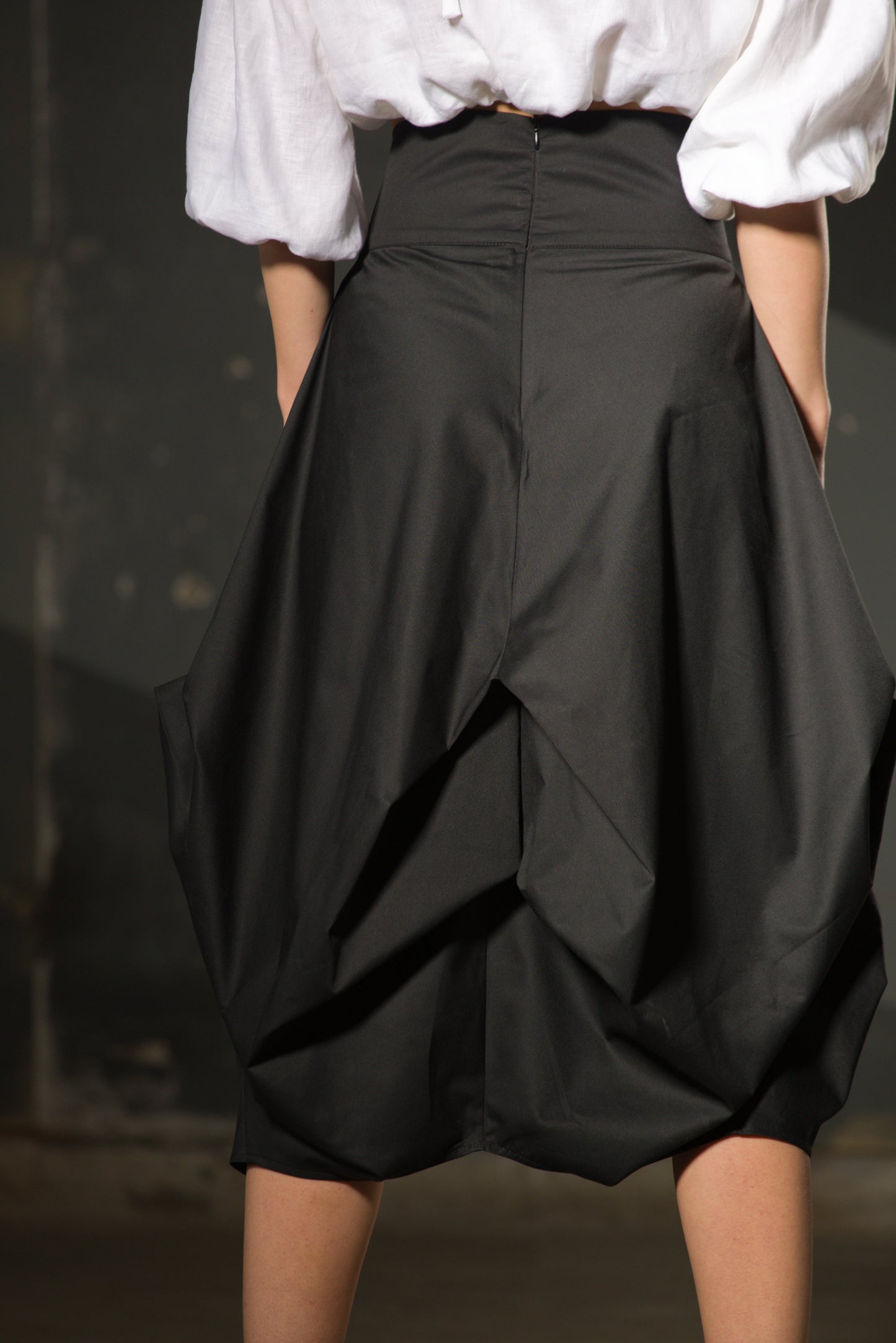 White Linen Puff-Sleeve Blouse — Tie Back