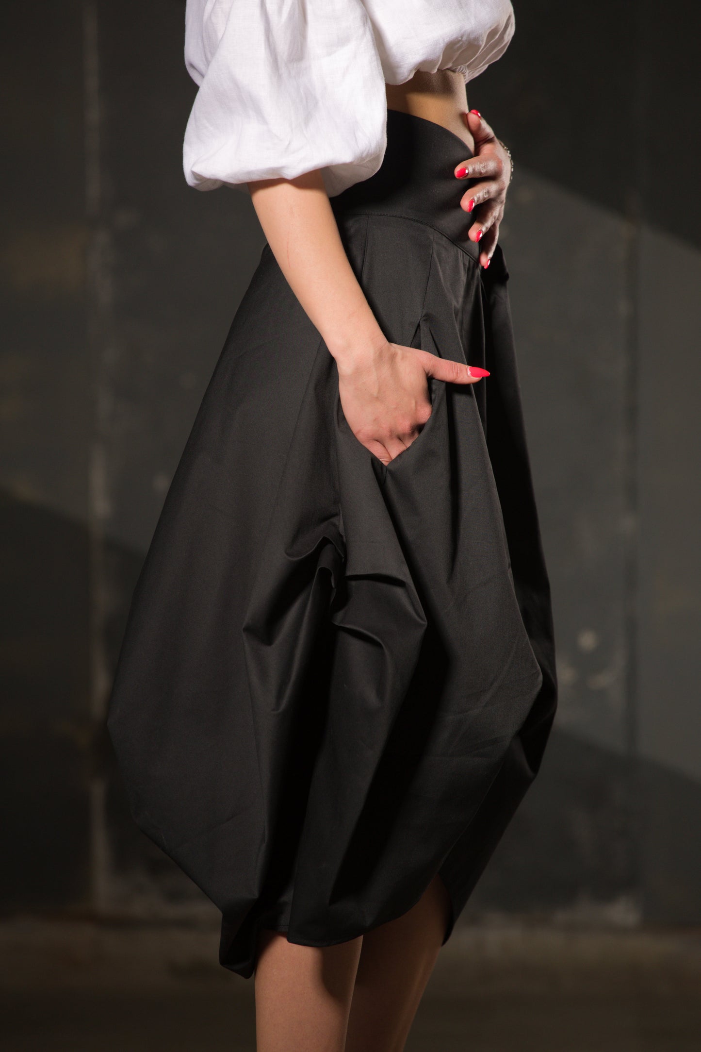 White Linen Puff-Sleeve Blouse — Tie Back