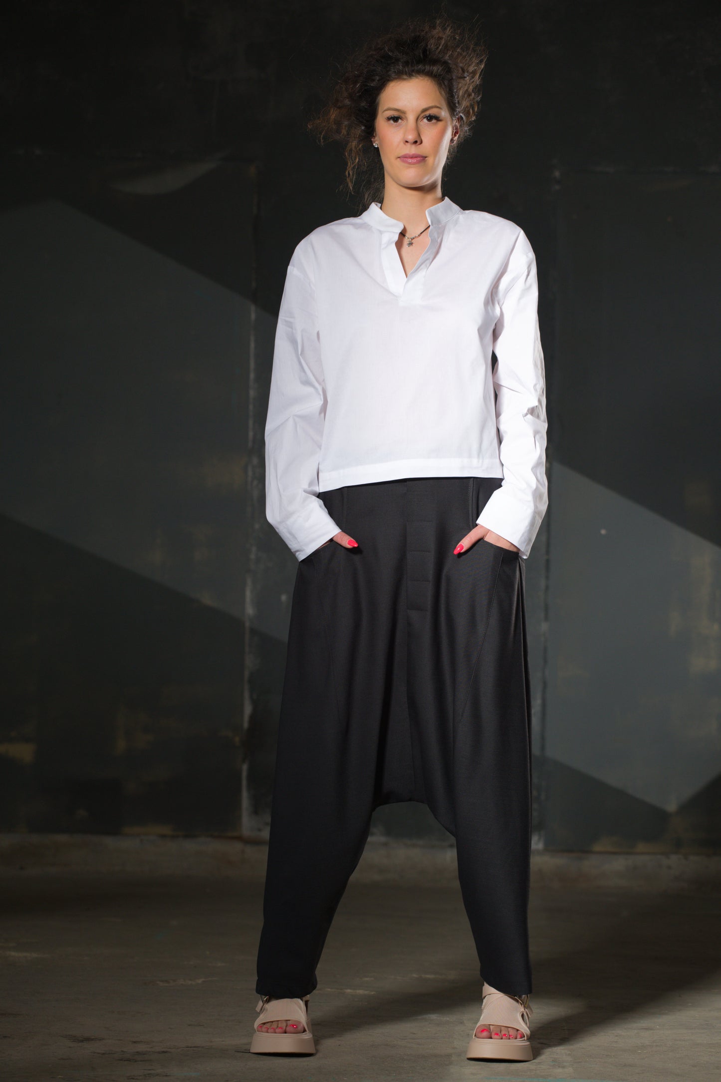 White Linen Puff-Sleeve Blouse — Tie Back