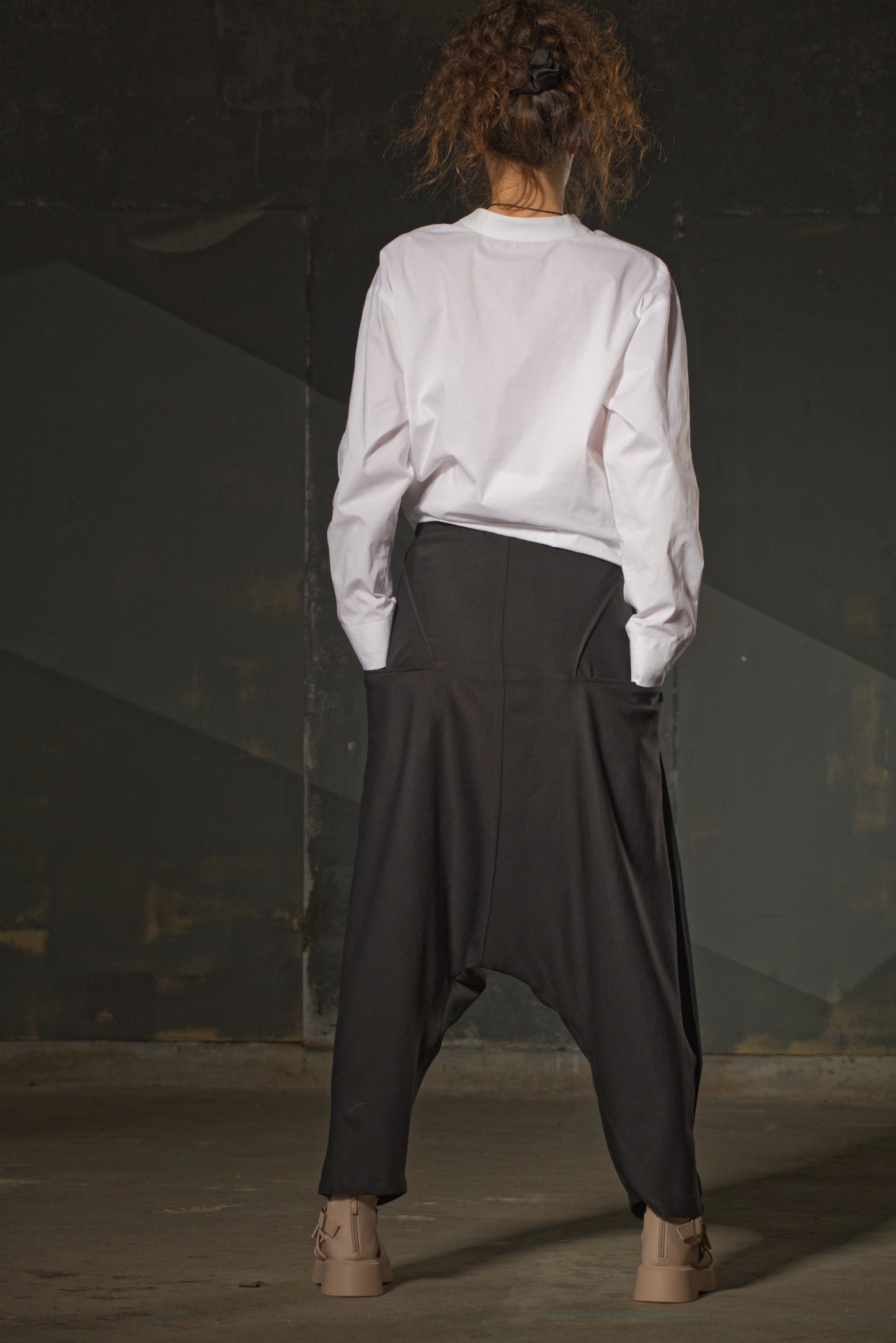 White Cotton Shirt — Asymmetric Hem, Mandarin Collar