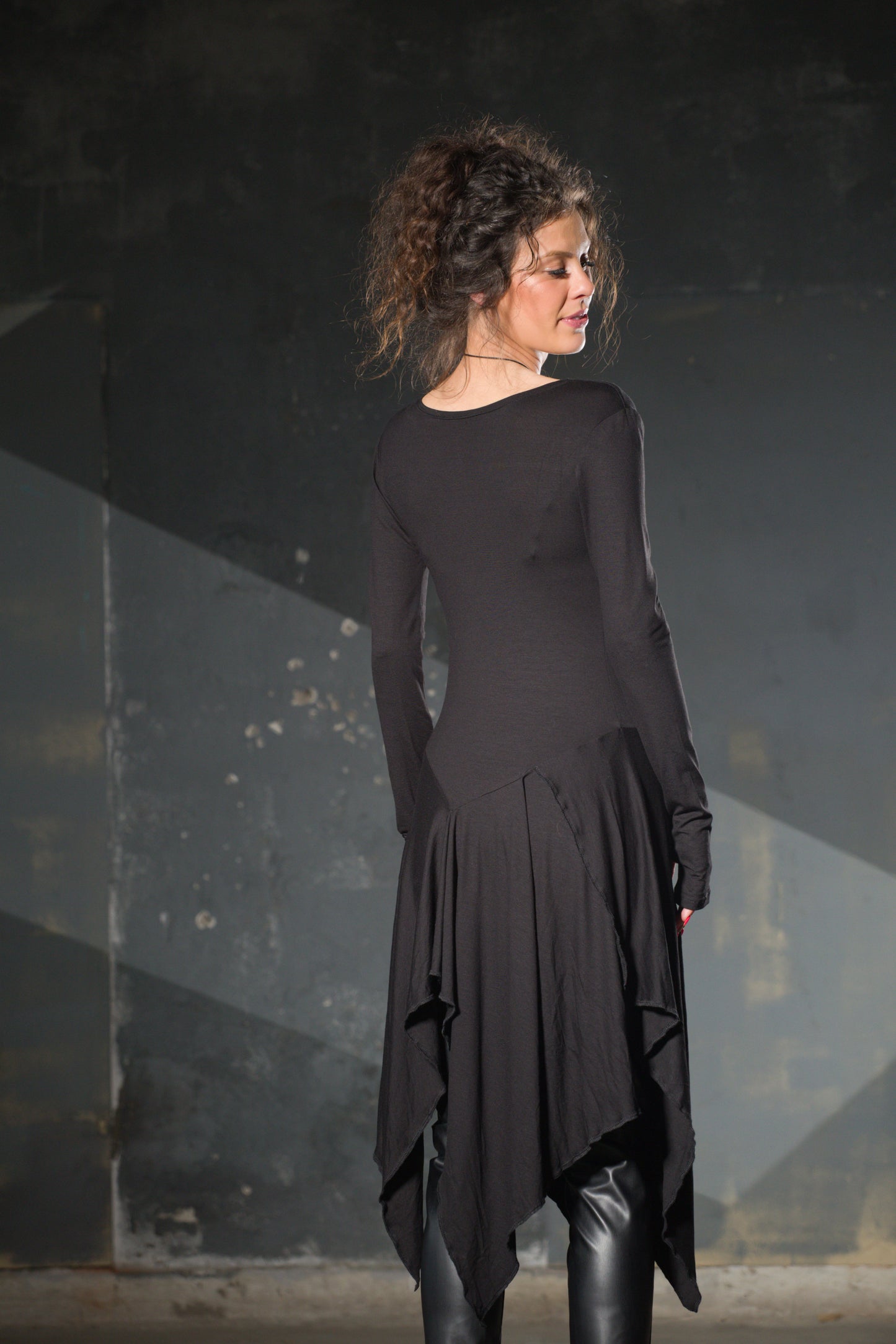 Green Cowl-Neck Asymmetric Tunic — Thumb Holes