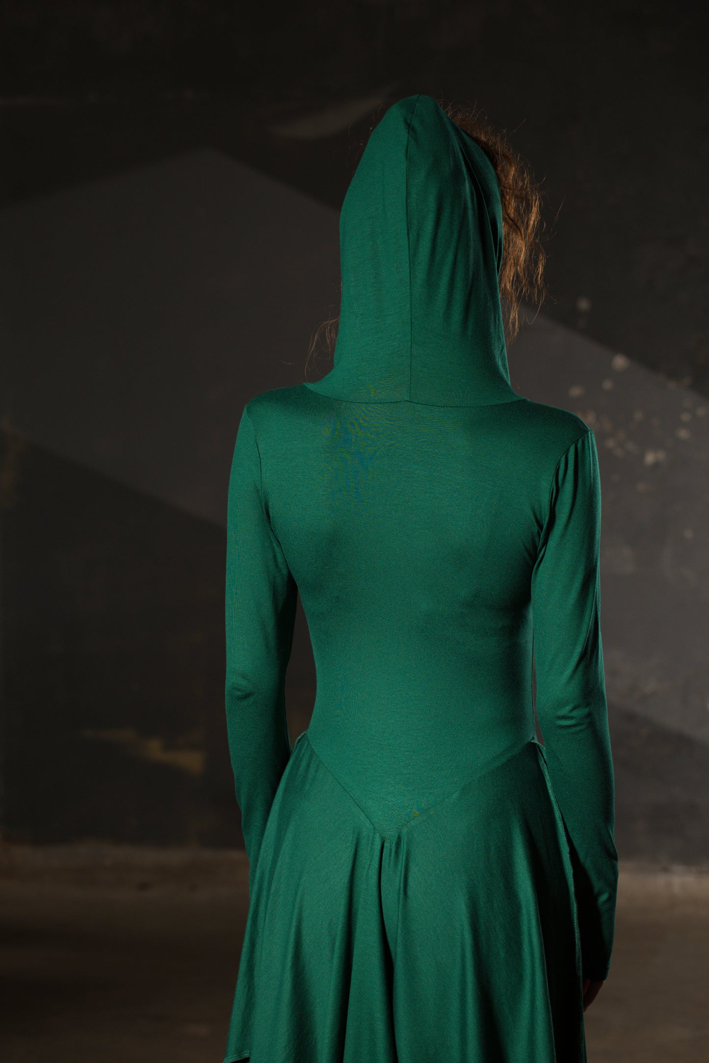 Green Cowl-Neck Asymmetric Tunic — Thumb Holes