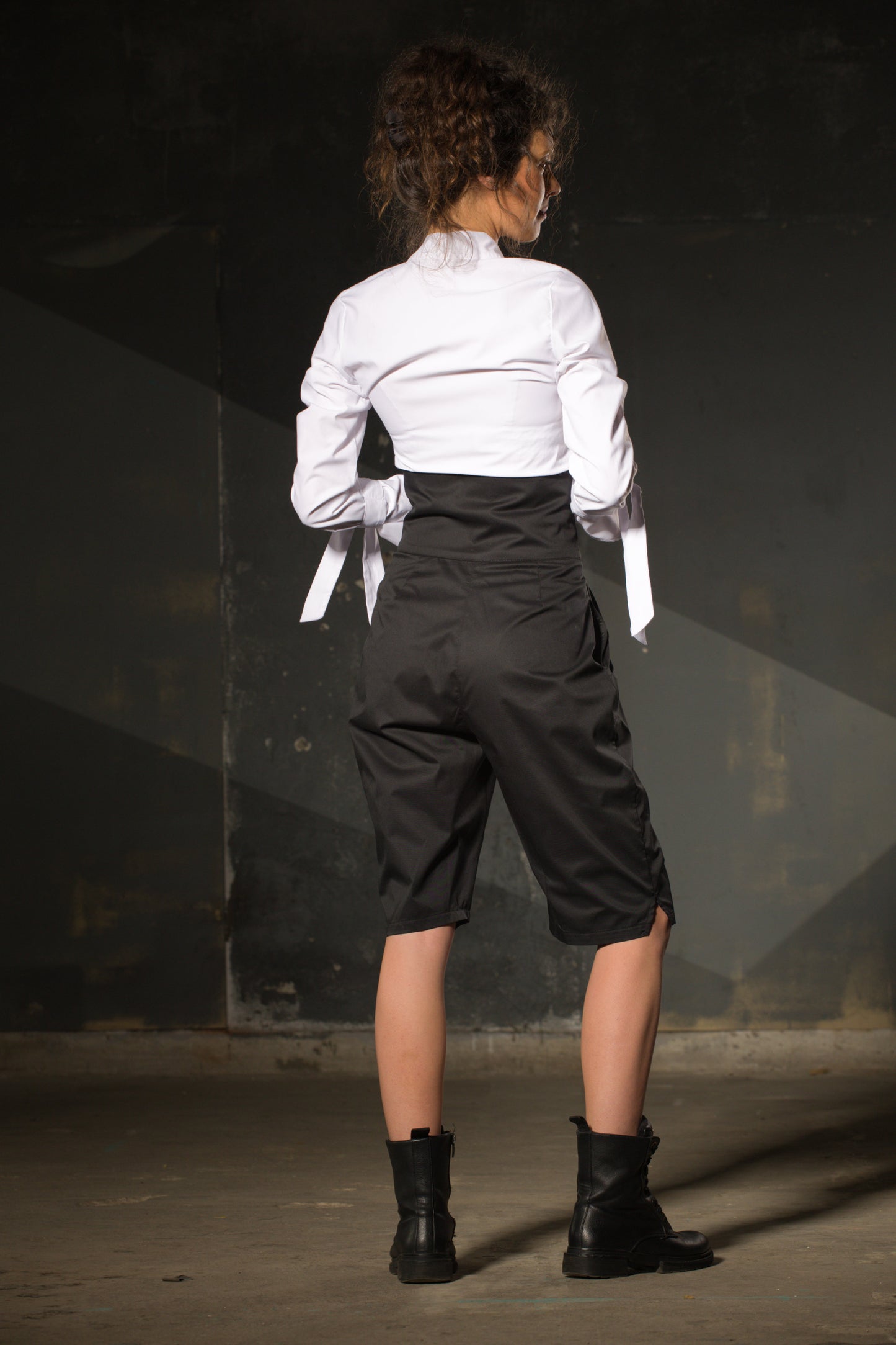 Black Midi Shorts — High Waist, Button Front