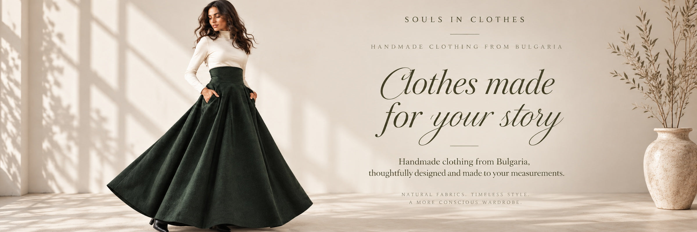 Handmade forest green maxi skirt from Souls In Clothes