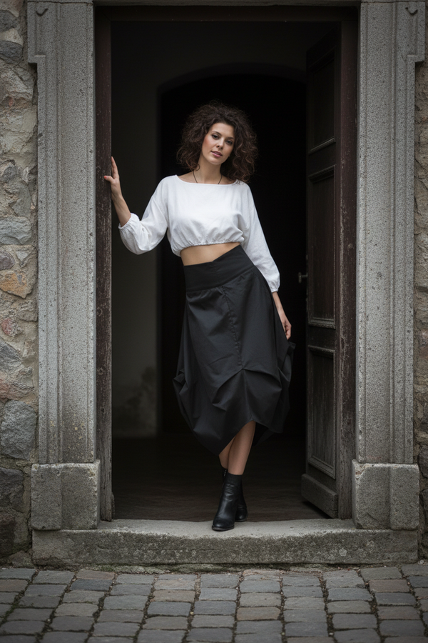 Black Cotton Balloon Skirt JANE