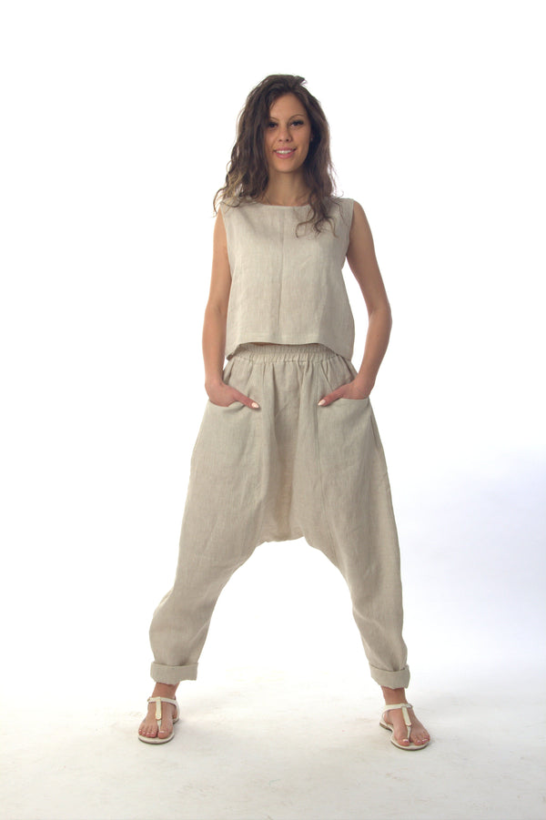 Linen Drop Crotch Pants — Bohemian, Made to Order
