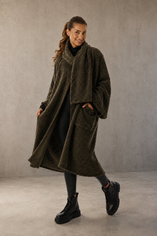 Bouclé Cardigan HELEN — Oversized Shawl Coat, Textured Luxury