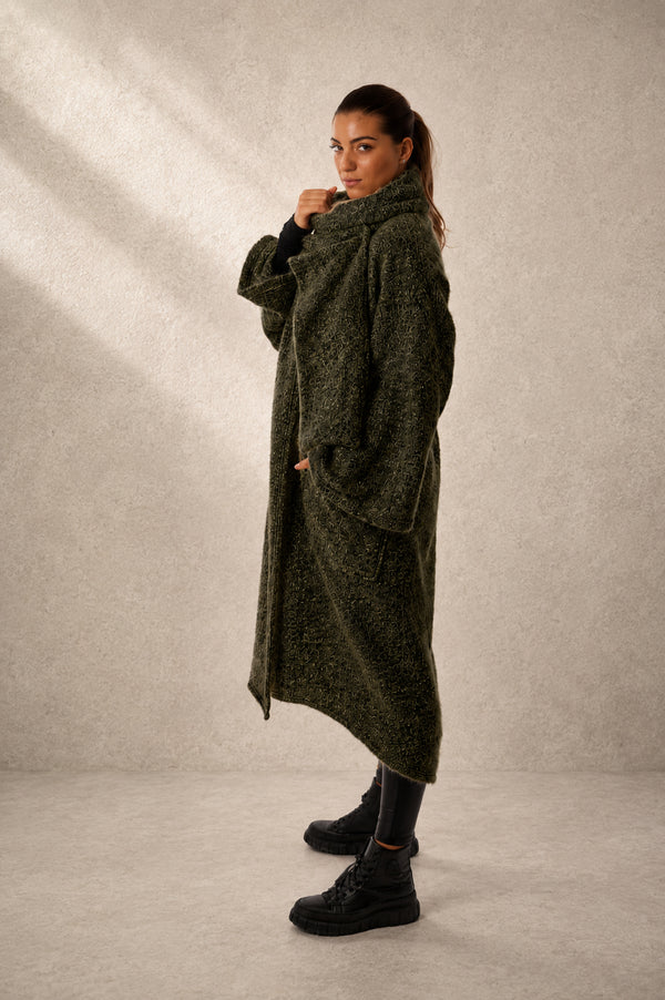 Bouclé Cardigan HELEN — Oversized Shawl Coat, Textured Luxury