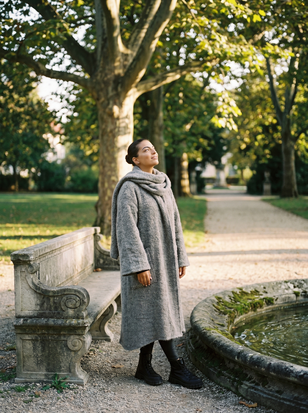 Bouclé Kimono Cardigan HELEN — Oversized Shawl Coat, Textured Luxury
