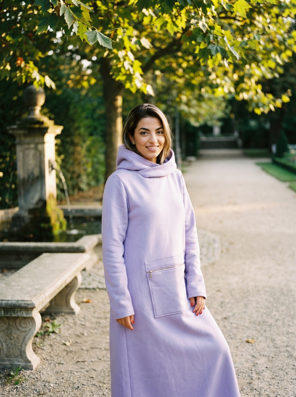 Cotton Maxi Hoodie Dress FLORENCE — Lilac, Oversized Pastel