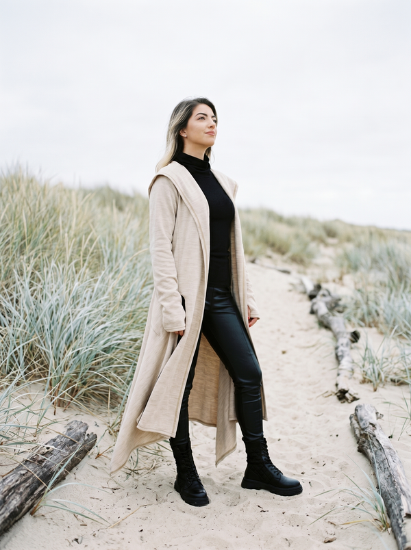Hooded Knit Cloak — Long Cape Oversized, Witchcore Dark