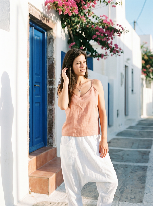 Linen Tank Top SYLVIA — Natural, V-Neck