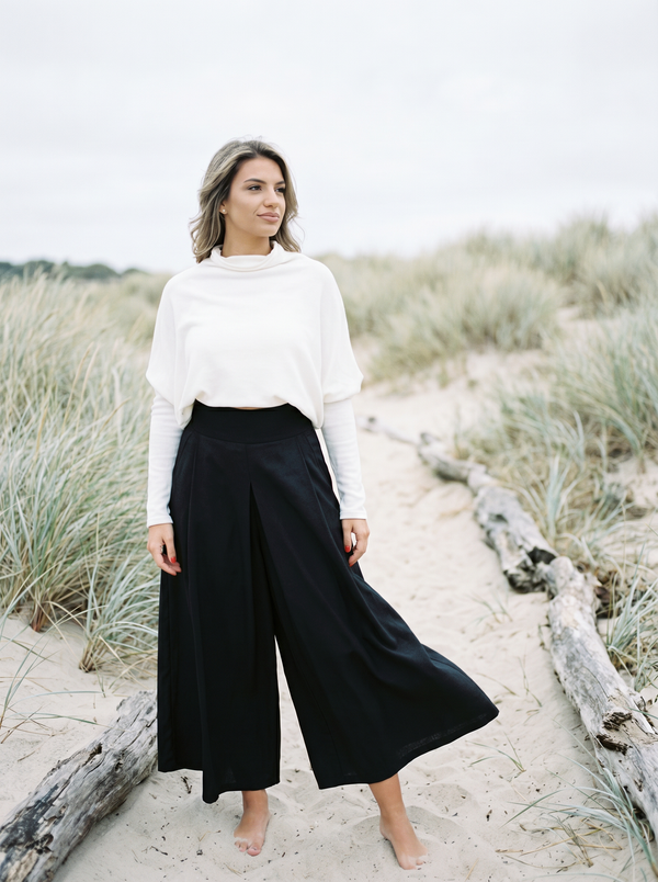 Palazzo Pants — Black Viscose, Wide Leg, Fluid Dark Feminine