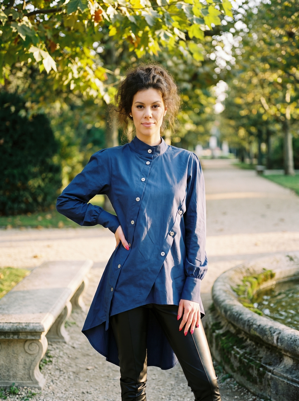 Puff Sleeve Top — Asymmetric Cotton, Statement, Dark Feminine