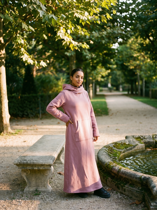 Quilted Long Hoodie Dress — Cozy Dark, Made to Order