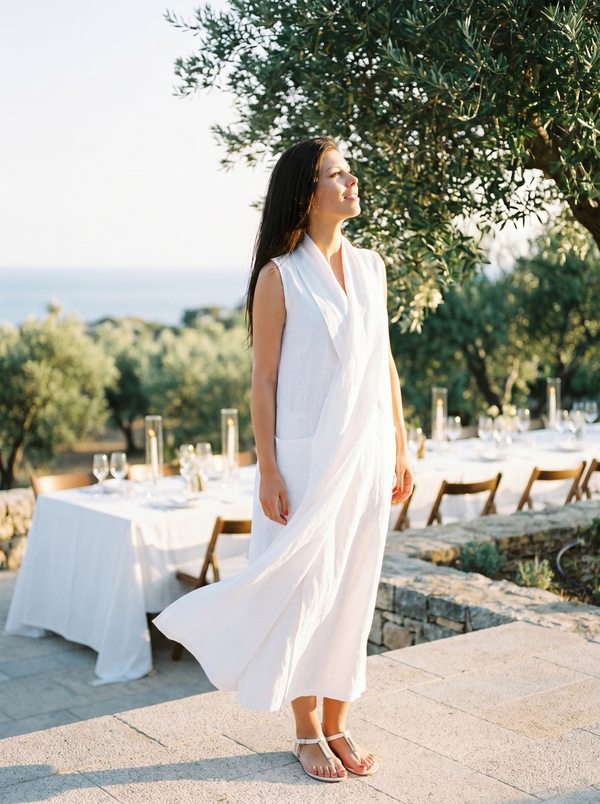 Linen Kimono Maxi Dress EUSTACIA — Natural, Bohemian