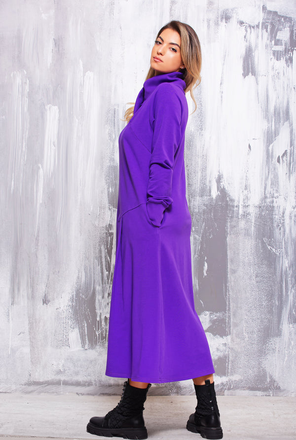 HIGH COLLAR SWEATSHIRT DRESS - DRESSES