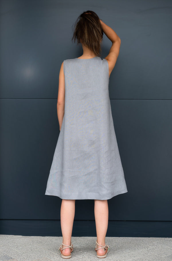 Linen Tunic Dress CORDELIA — Grey, Sleeveless Minimalist
