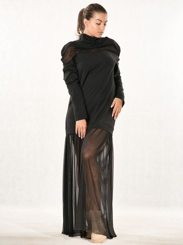 Handmade Long Sleeve Mesh Maxi Dress Women, Dark Feminine Alternative Style, Layering Dress - photo 1