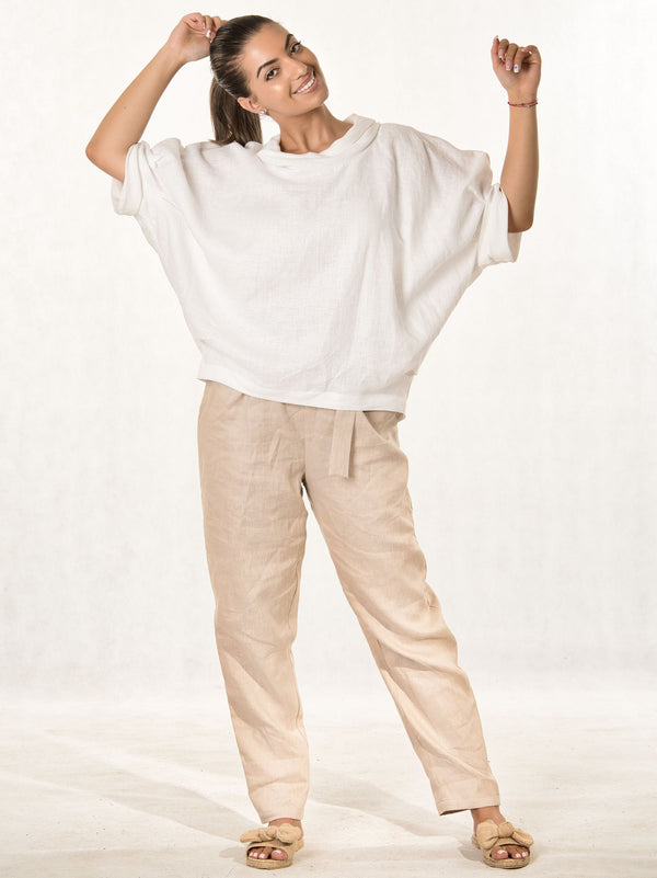 Linen Cowl Neck Tunic — White Oversized Summer, Quiet Luxury