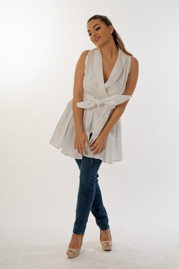 Handmade White Cotton Peplum Tunic Women, Sleeveless Summer Top, Clean Minimal Slow Fashion - photo 5