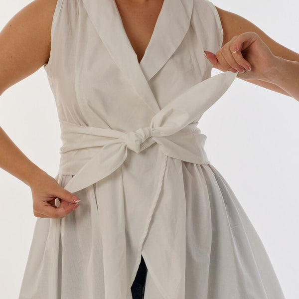 Cotton Peplum Tunic — White Sleeveless Summer, Clean Minimal