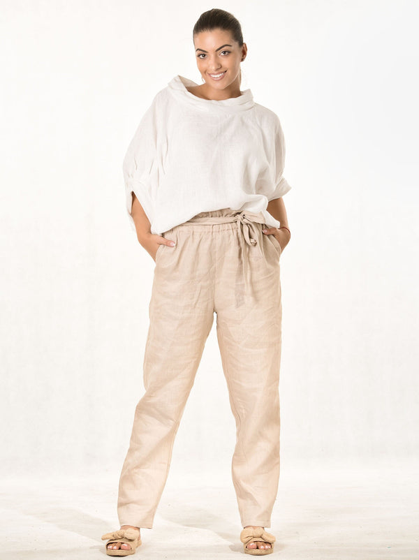 Handmade White Linen Cowl Neck Tunic Women, Oversized Summer Top, Quiet Luxury Slow Fashion - photo 1