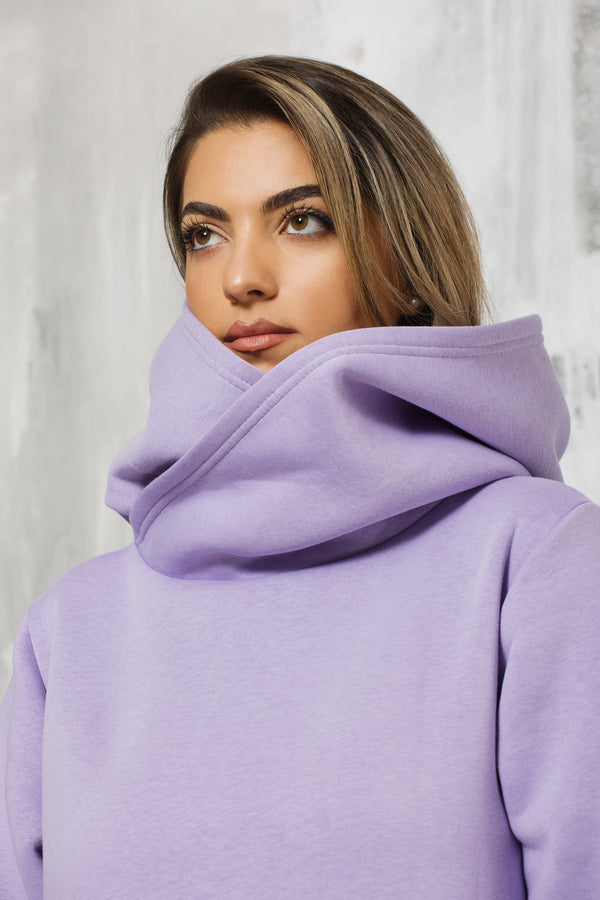 Lilac Cotton Maxi Hoodie Dress, Oversized Casual Pastel Style - photo 3