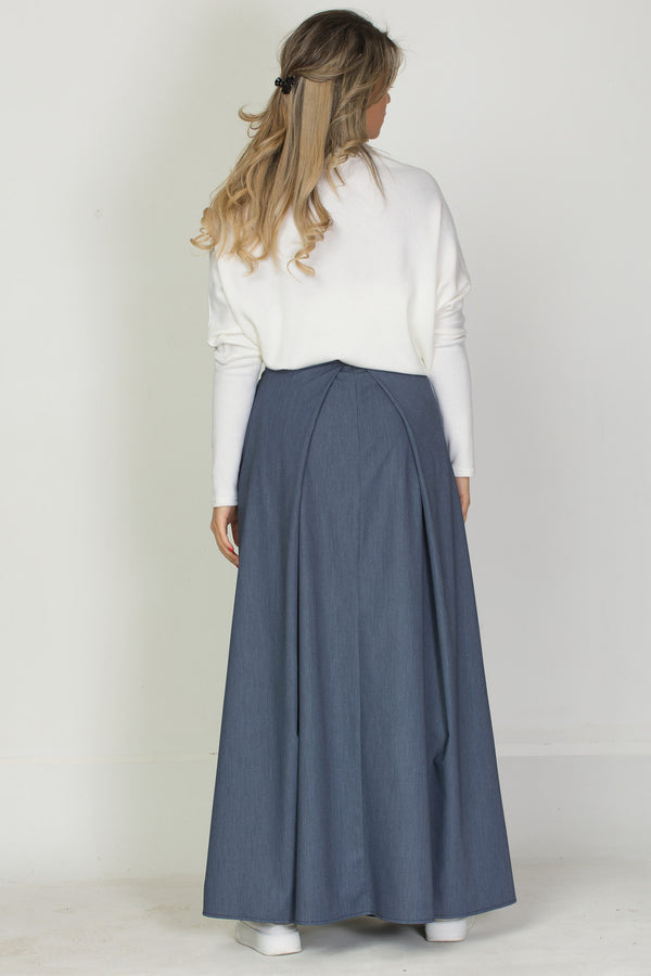 Viscose Maxi Skirt — Blue High Waist, Japanese Denim, Quiet Luxury
